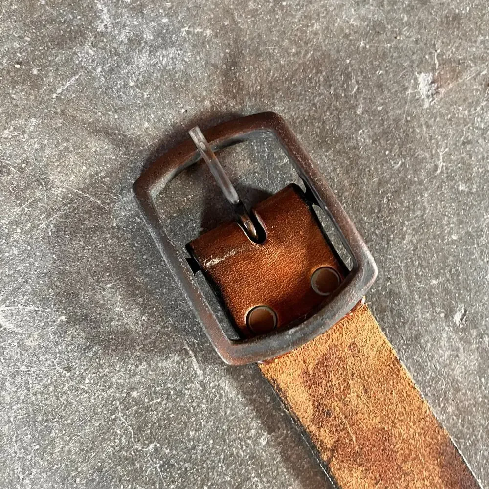 vintage water damaged nubuck leather belt mountain design